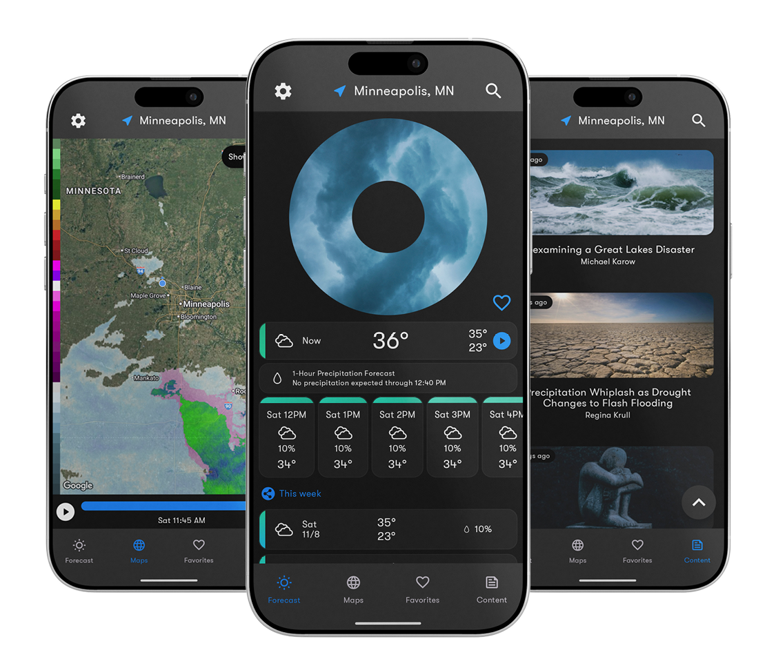 The first weather app that connects your home, car, and phone with real-time audio weather reports and personalized weather alerts.